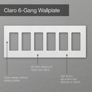Claro Wallplate 6-Gang Black, Gloss Finish, 4.69 x 12 Inch, Plastic