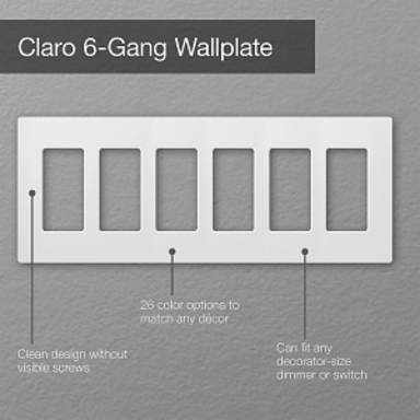 Claro 6-Gang Wallplate, Gloss Plastic, 4.69 x 12 Inch, Ivory
