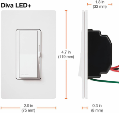 Diva LED+ Dimmer Switch, 150W Dimmable LED/CFL, 600W Incandescent, Black