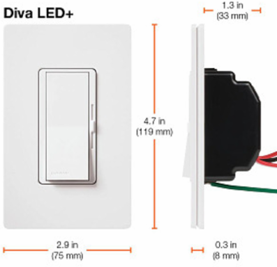 Diva Dimmable Switch 250W CFL/LED, Indoor, Ivory, Paddle Switch