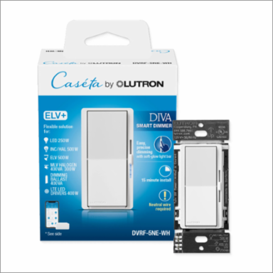 Lutron Diva Smart ELV+ Dimmer Switch for Caseta Systems, Phase Selectable, 250W LED/400VA MLV/500W ELV, Neutral Required, 120V, DVRF-5NE-BR, Brown