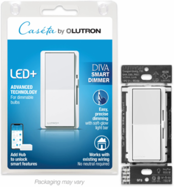 Diva Smart Dimmer Switch, 150W LED/600W Incandescent, White Finish, Wireless