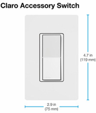 Claro Smart Accessory Switch, 4.69 x 2.94 Inch, Black, No Neutral Required