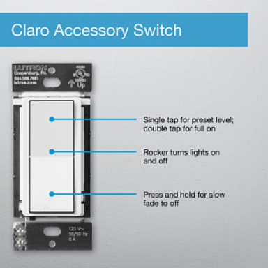 Claro Smart Accessory Switch, only for use with Diva Smart Dimmer Switch/Claro Smart Switch (DVRF-AS-WH)