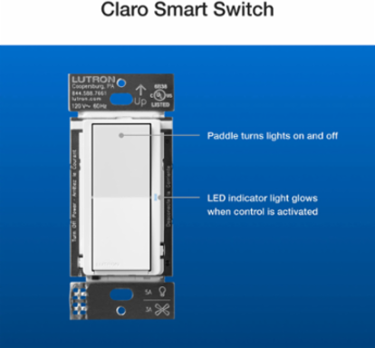 Claro Smart Switch & Pico Paddle Remote with Wireless Control, 120V, 5A
