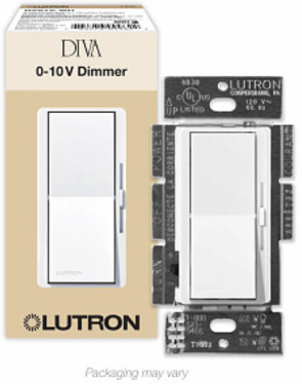 Diva 0-10V Dimmer Switch, 3-Way/Single-Pole, 8A, Plastic/Metal, White