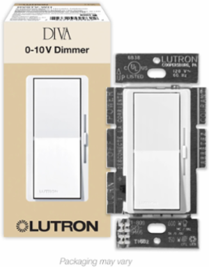Diva 0-10V Dimmer Switch, 3-Way/Single-Pole, 8A, Plastic/Metal, White
