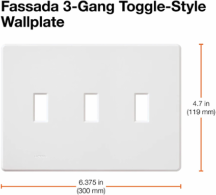 Fassada 3-Gang Wall Plate, Glossy White, 4.6 x 6.48 Inch