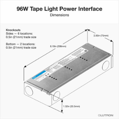 Lutron 96W Hardwired Power Interface with Flying Leads, works with Lumaris RGB + Tunable White LED Tape Light, 120/277V Input, 24V Output, LU-PH3-B
