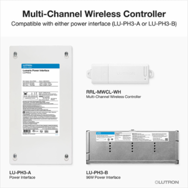 Lutron 96W Hardwired Power Interface with Flying Leads, works with Lumaris RGB + Tunable White LED Tape Light, 120/277V Input, 24V Output, LU-PH3-B