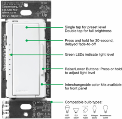 Maestro PRO LED Dimmer Switch, 600W Incandescent/LED, 4.69 x 2.94 Inch, White