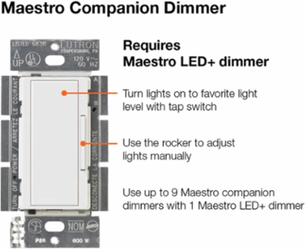 Maestro 120V Light Almond Companion Dimmer for Multi-Location Control