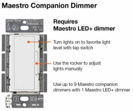 Maestro Companion Dimmer Almond, Gloss Finish, 120V
