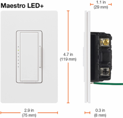Maestro LED+ Dimmer Switch 150W for LED/CFL, 600W Incandescent, 4.69 x 2.94 Inch