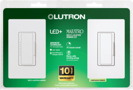 Maestro LED+ Remote Dimmer Kit, 150W LED/CFL & 600W Incandescent, White