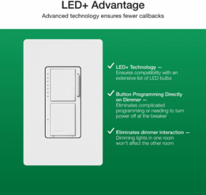 Maestro LED+ Dual Dimmer/Switch, 75W LED, 2.5A Fan Control, Satin Biscuit Finish
