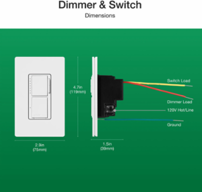 Maestro LED+ Dual Dimmer/Switch, 75W LED, 2.5A Fan Control, Satin Biscuit Finish