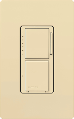 Maestro LED+ Dual Dimmer & Switch, 75W LED, 2.5A On/Off, Ivory Finish