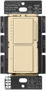 Maestro LED+ Dual Dimmer & Switch, 75W LED, 2.5A On/Off, Ivory Finish