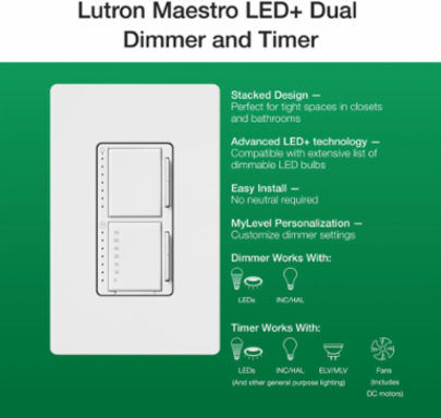 LED+ Dual Dimmer & Timer, 75W LED, 2.5A Fan, Satin Biscuit Finish