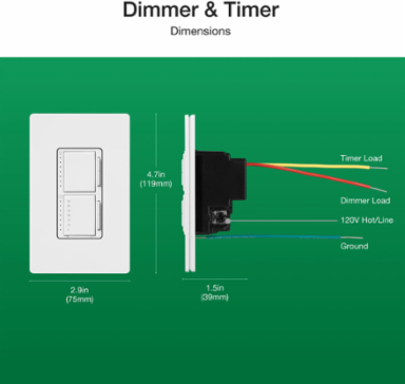 LED+ Dual Dimmer & Timer, 75W LED, 2.5A Fan, Satin Biscuit Finish
