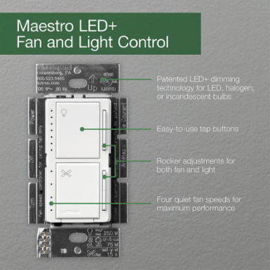 Maestro LED+ Dimmer & 4-Speed Fan Control 75W/250W, 1.5A, Ivory