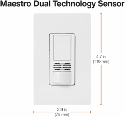 Maestro Dual Technology Vacancy Sensor Switch, 6A Load, Brown Finish, 180-Degree Sensing