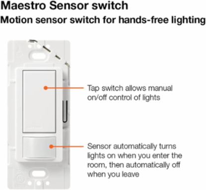 Maestro 2A Motion Sensor Switch, 180-Degree Detection, Light Almond Finish