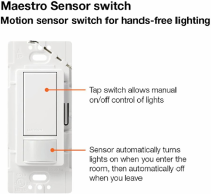 Maestro 5A Occupancy Sensor Switch, White, 900 ft² Coverage