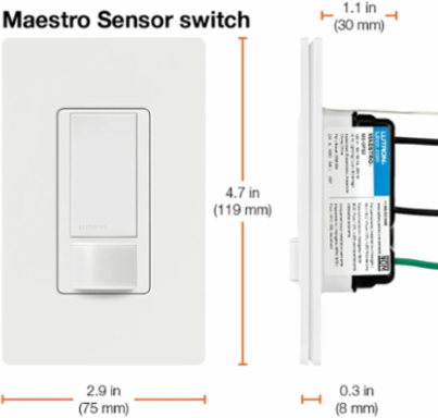 Maestro 5A Occupancy Sensor Switch, White, 900 ft² Coverage