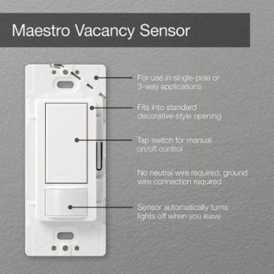 Maestro Vacancy Sensor Switch, 5A for Lighting, 180-Degree Field of View, Light Almond