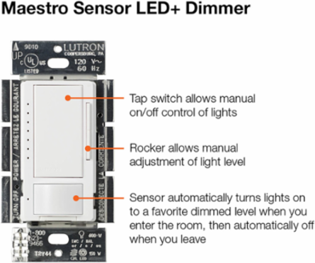 Maestro LED+ Motion Sensor Dimmer - 600W Incandescent, 150W LED, Brown Finish