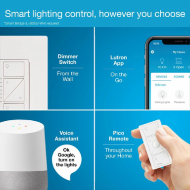 Caseta Wireless Smart Dimmer Switch 150W LED, 600W Incandescent, Ivory