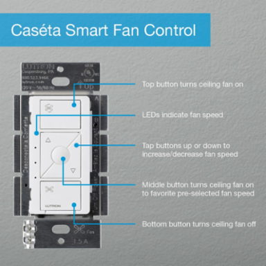 Caseta Smart Fan Speed Controller, 600 W, Wireless, Ivory Finish