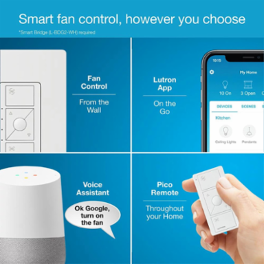 Caseta Smart Fan Speed Control, Wireless, Controls 1 Ceiling Fan up to 1.5A