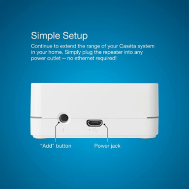 Caseta Wireless Repeater - Extends Range up to 60 ft, 5 VDC, Glossy White Finish