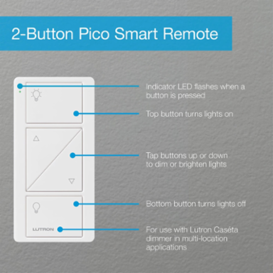 Pico Wireless Remote Control with Light Icons, 2-Button, Gloss Ivory Finish