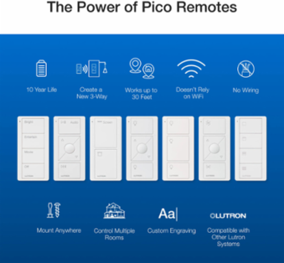 Pico Wireless 4-Button Remote Control for Shade Control - 1.3 Inch Width, Satin Finish