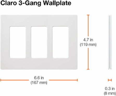 Satin Decorative Wallplate 3-Gang 4.69 x 6.56 Inch, 0.3 Inch Thickness, Plastic