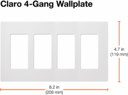 Claro Satin Wallplate 4-Gang 4.69 x 8.37 Inch Plastic, Snap-On Installation