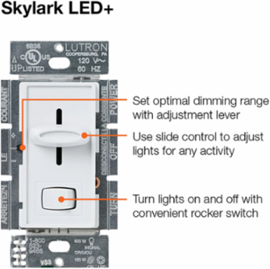 Skylark LED+ Dimmer Switch, 150W LED / 600W Incandescent, Light Almond, Gloss Finish