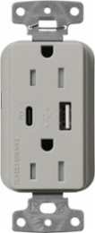 Lutron Claro 15A Tamper-Resistant USB Type A and C Duplex Receptacle, Decorator Style outlet, Satin Finish, SCR-15-ACTR-PB, Pebble