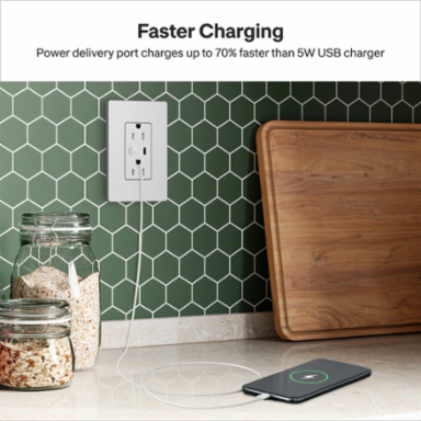 Lutron Claro 15A Tamper Resistant USB Type C Duplex Receptacle Designer style receptacles, Satin Finish, SCR-15-CCTR-SW, Snow White.