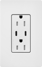 Lutron Claro 15A Tamper Resistant USB Type C Duplex Receptacle Designer style receptacles, Satin Finish, SCR-15-CCTR-SW, Snow White.