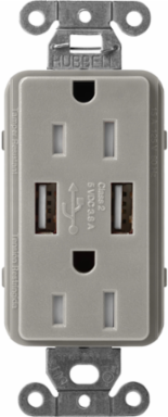Satin 15A Tamper-Resistant USB Receptacle with Dual 3.8A Ports