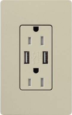 Satin 15A USB Receptacle, 2 Ports, 3.8A Output, Tamper-Resistant