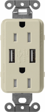 Satin 15A USB Receptacle, 2 Ports, 3.8A Output, Tamper-Resistant