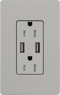 Satin Finish 15A Tamper-Resistant USB Receptacle with Dual 3.8A Ports