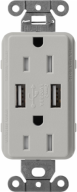 Satin Finish 15A Tamper-Resistant USB Receptacle with Dual 3.8A Ports