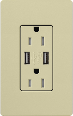Satin 15 Amp Tamper-Resistant USB Receptacle with Dual Type A Ports